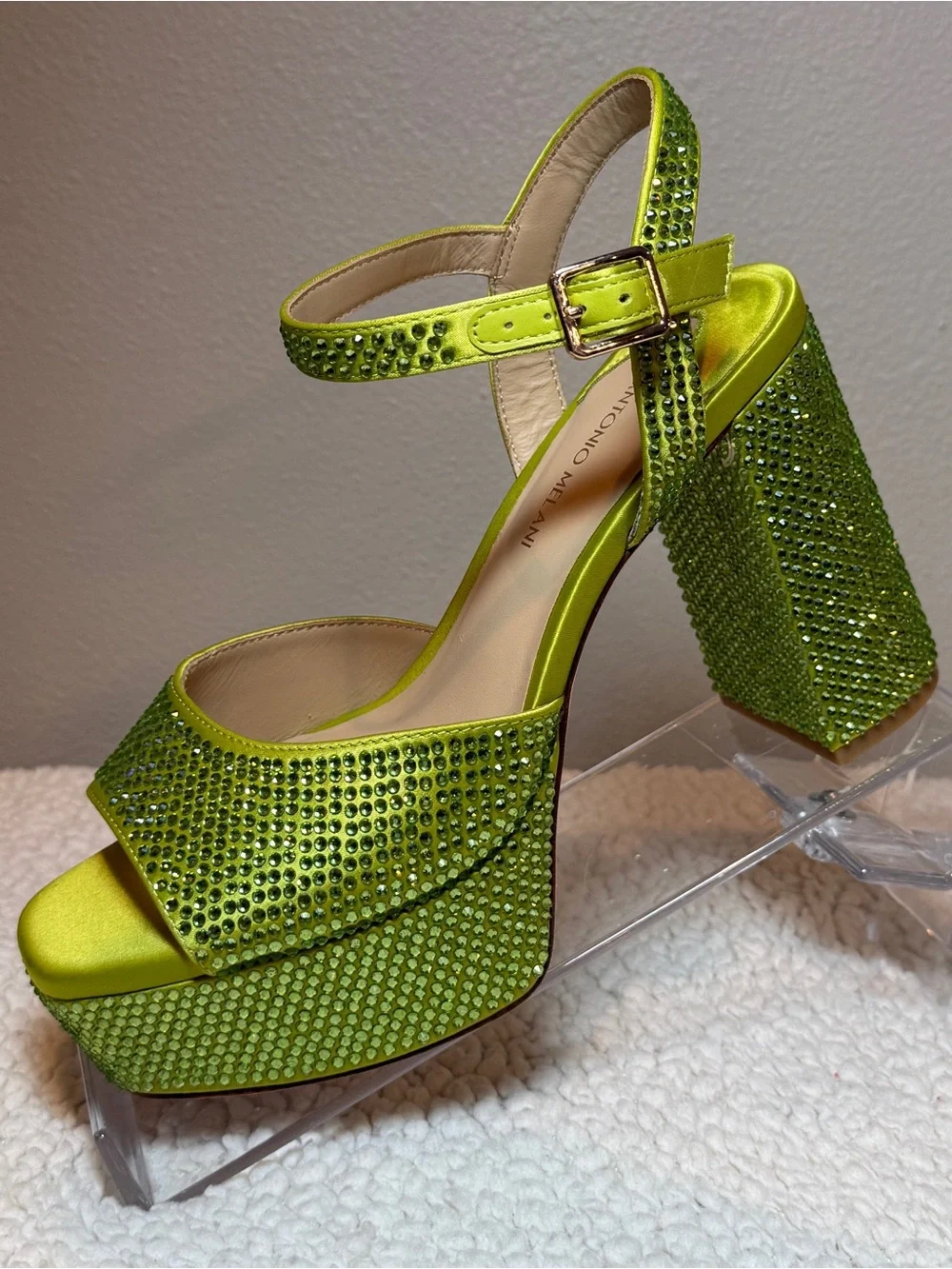 Antonio Melani Rhinestone Embellished Satin Platform Dress Sandals